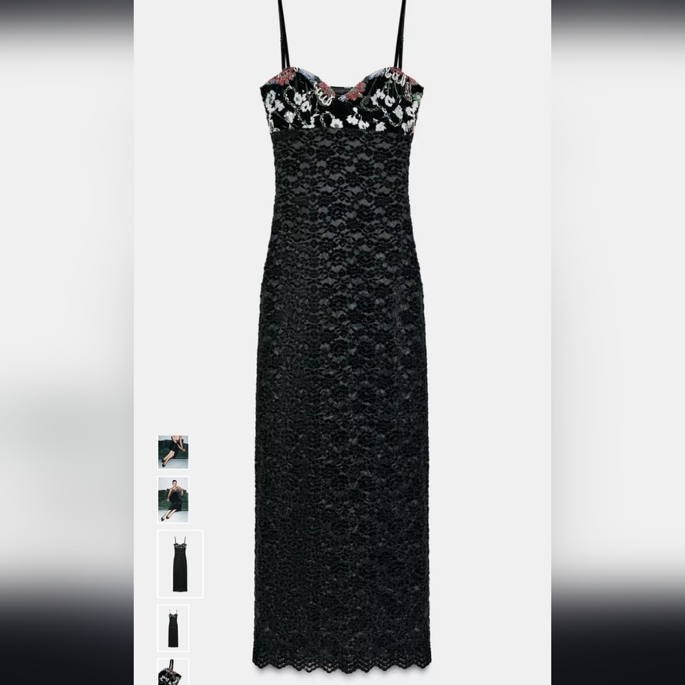 Zara Elegant Black Lace Maxi Dress - Picture 5 of 10